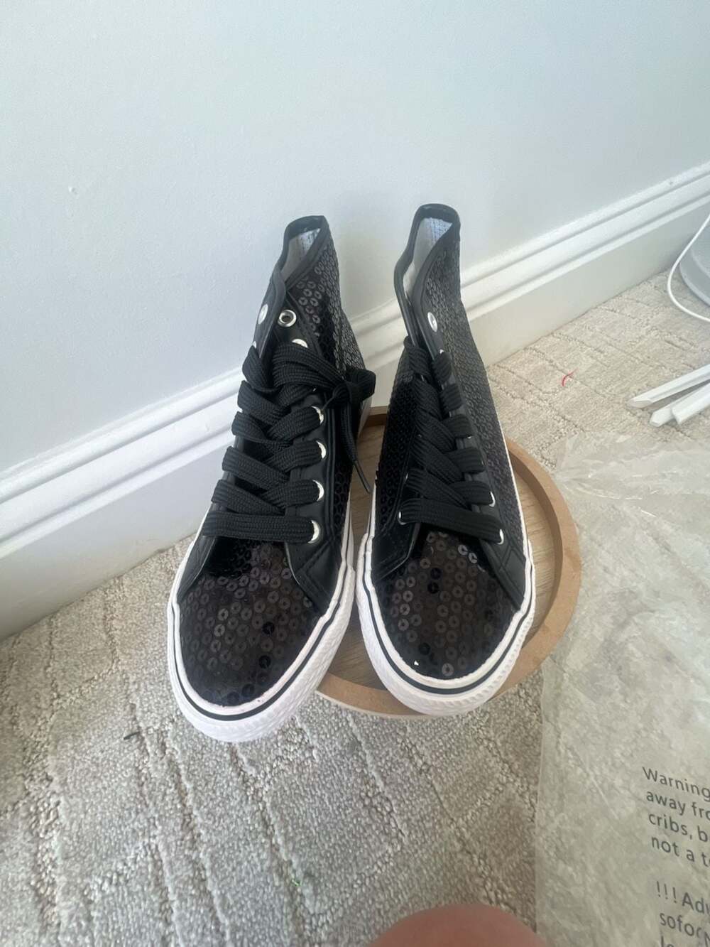 Balera WL6034 Sequin High-Top Sneakers Black Size 6AM - Picture 3 of 4
